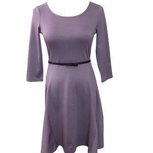 THE LIMITED Petites XS Purple Fit & Flare Dress Black Skinny Belt Exposed Zipper